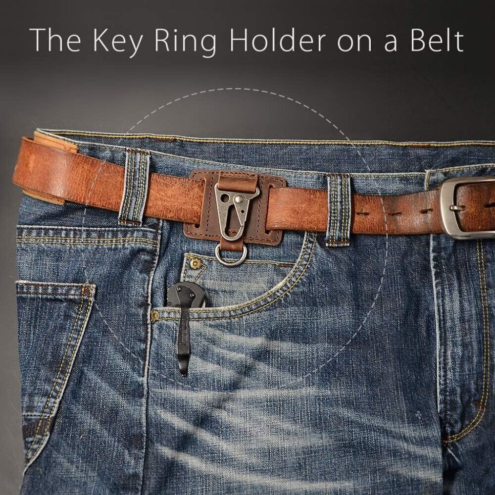 EDC Leather Key Ring Keychain Holder Belt Loop, Heavy Duty Belt Clip Key Fob Hol - Picture 5 of 7